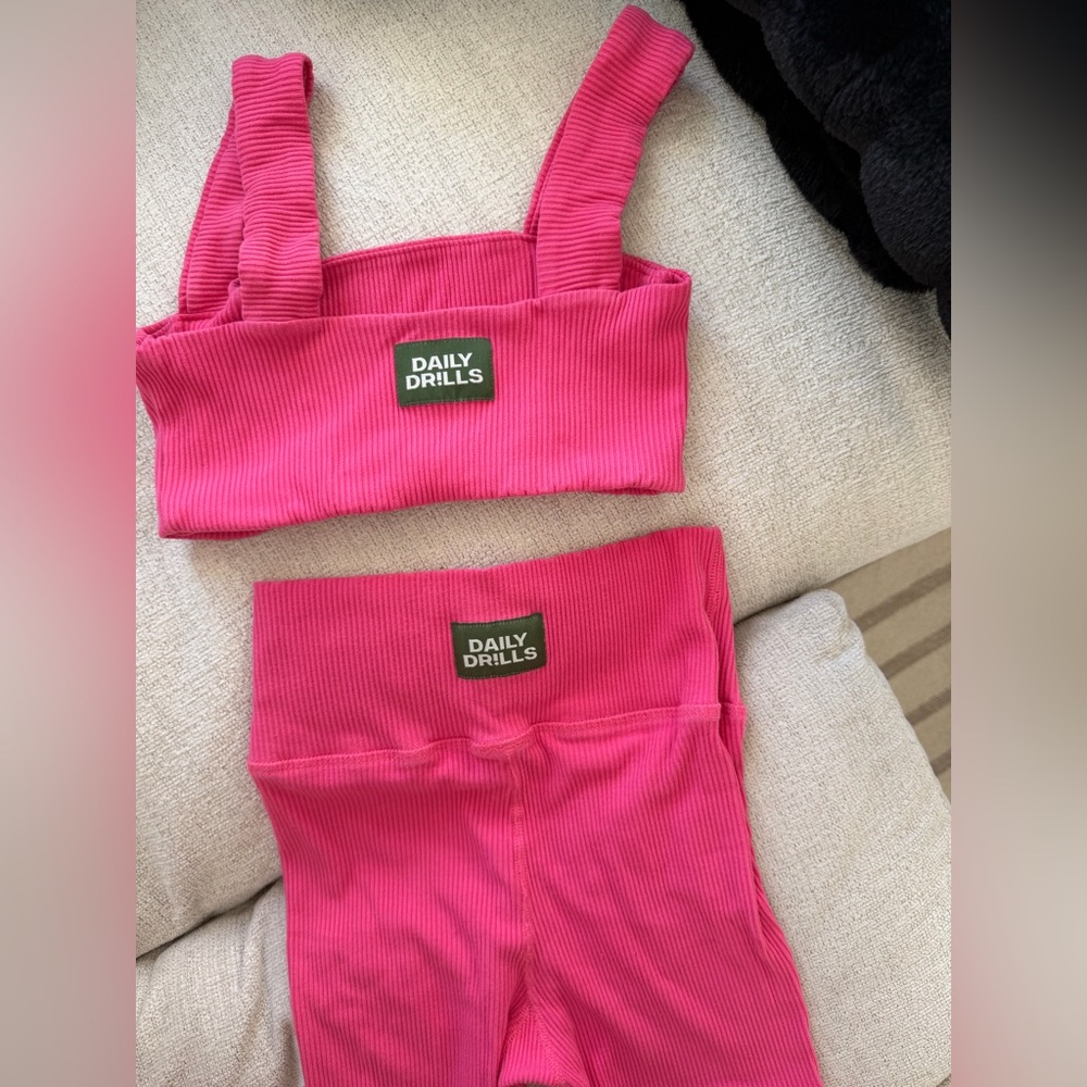 Daily Drills Ribbed Hot Pink Biker Shorts Set